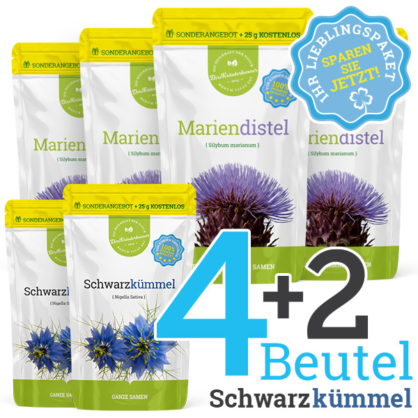Schwarzkümmel + Mariendistel Entgiftungskur 4+2 Synergie Pack